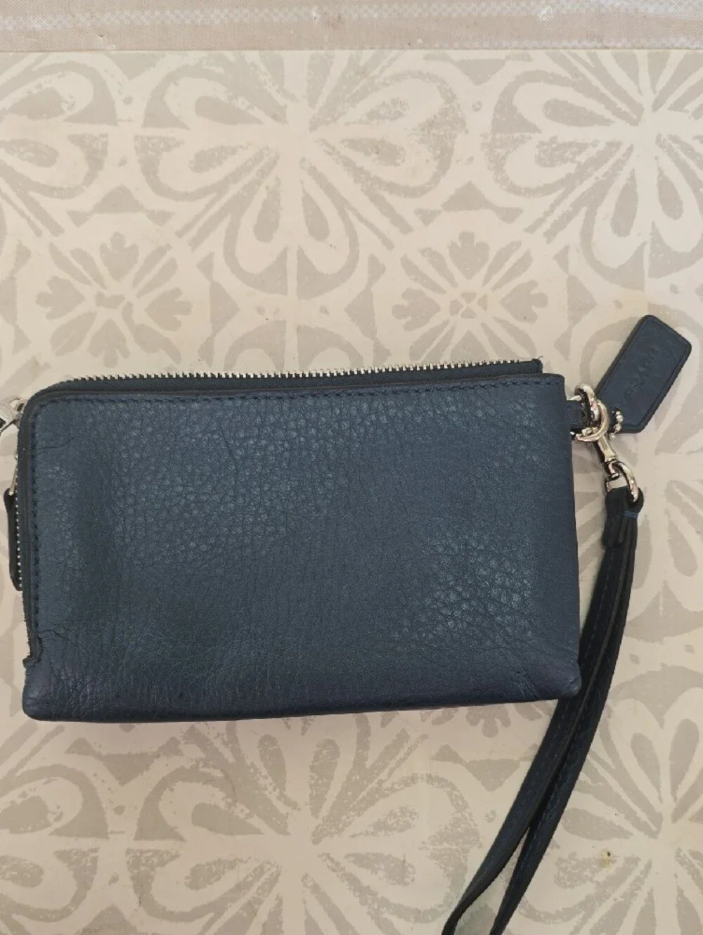 Coach Pebbled Leather Wristlet in Metallic Blue